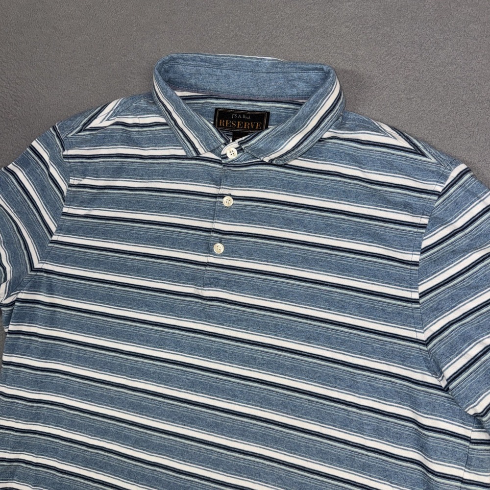 Jos A Bank Polo Shirt Mens Large Blue Striped Reserve Stretch Performance Golf